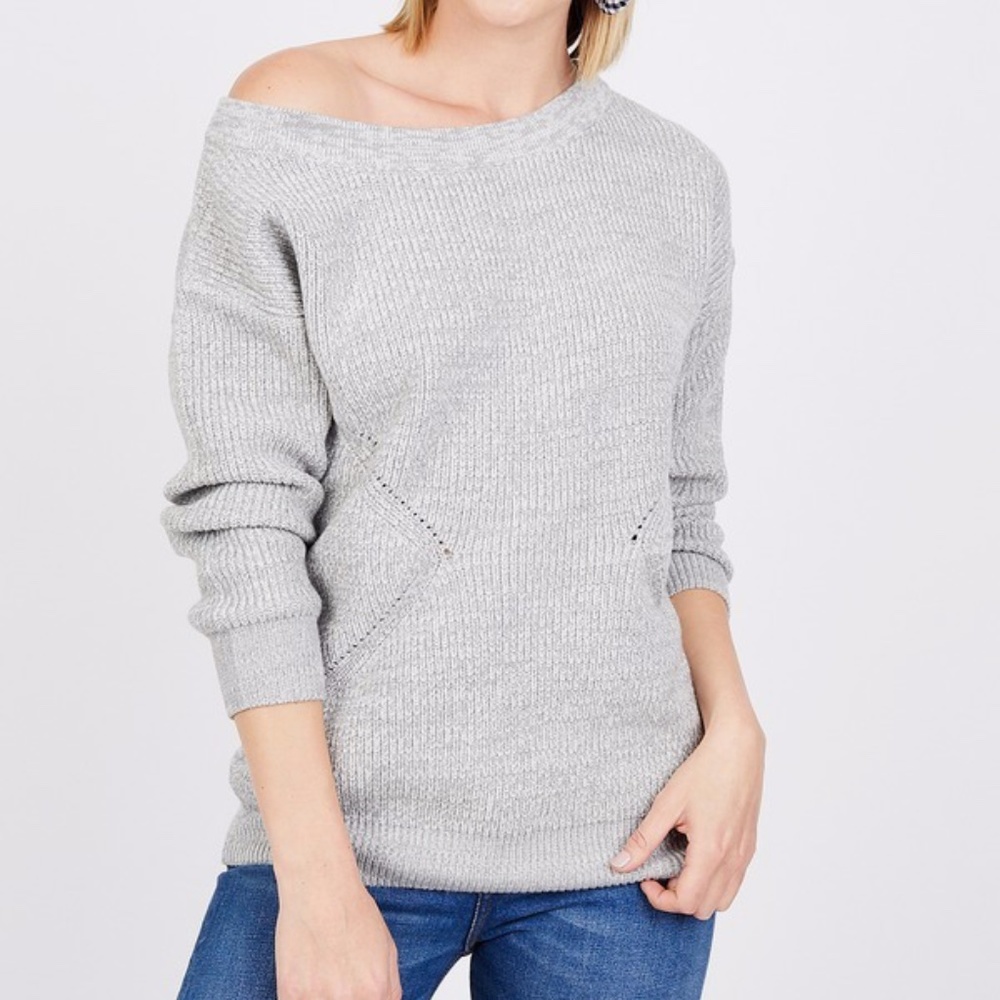 octavia off the shoulder grey knit sweater